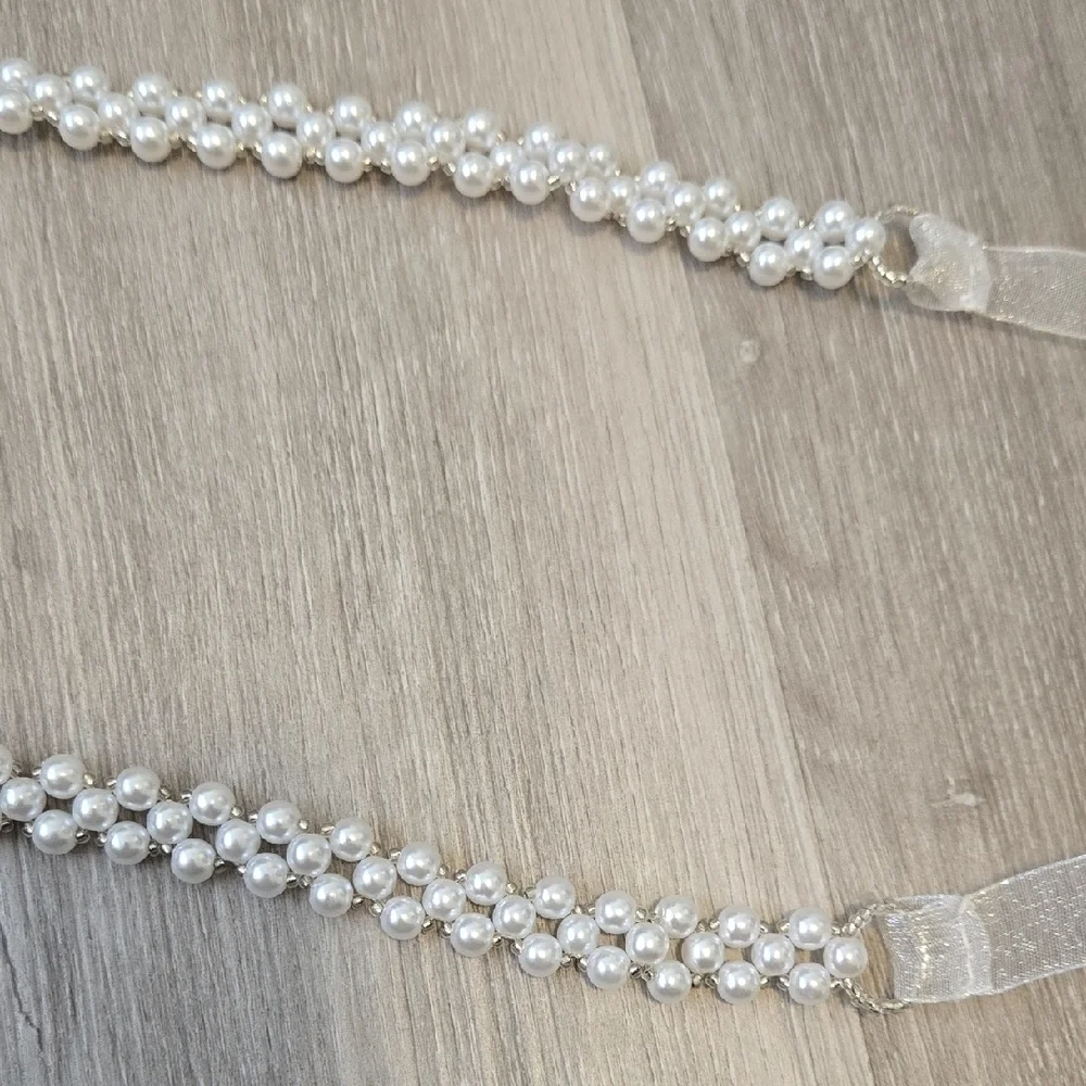 Elegant Pearl and Ribbon Belt or Hair Accessory Headband